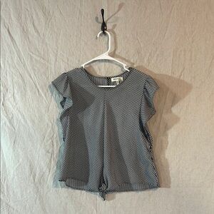 Monteau Black and White Striped Top With Tie Not Ruffled Sleeve and Back Button